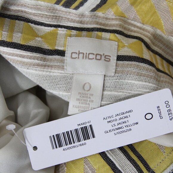 Women Moto Jacket New sz 0 Small Chico's Aztec Print Coat Zipper Jacquard - Picture 4 of 12